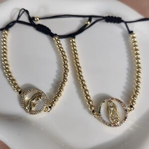 Gold plated beaded mary adjustable bracelet